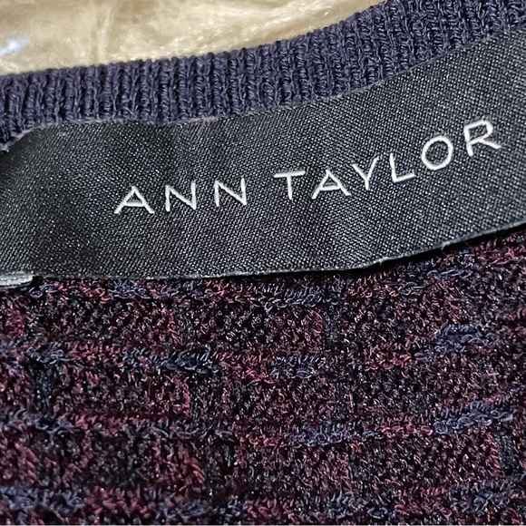 Ann Taylor Purple & Navy Stripe Waffle Style Sweater - Picture 2 of 7